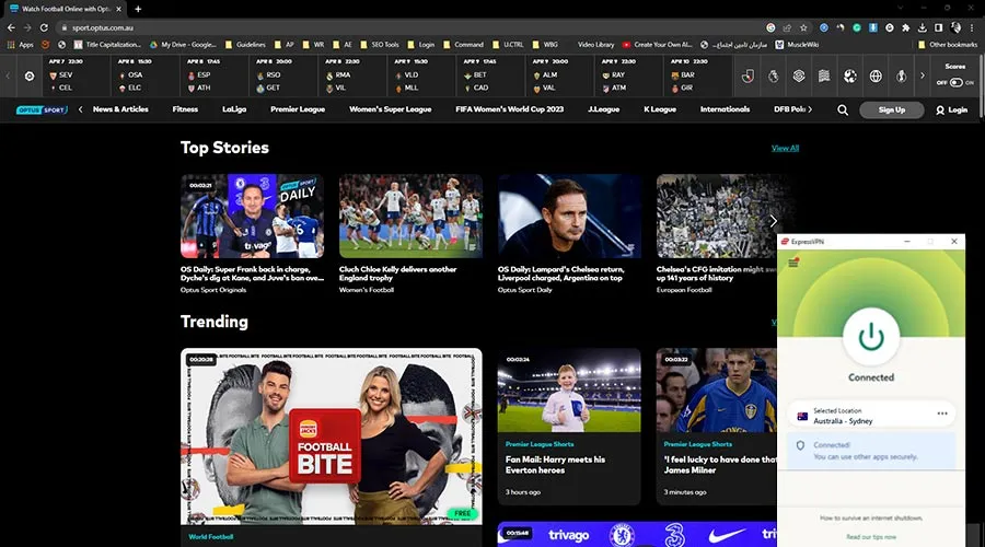 ExpressVPN Connected to Optus Sport
