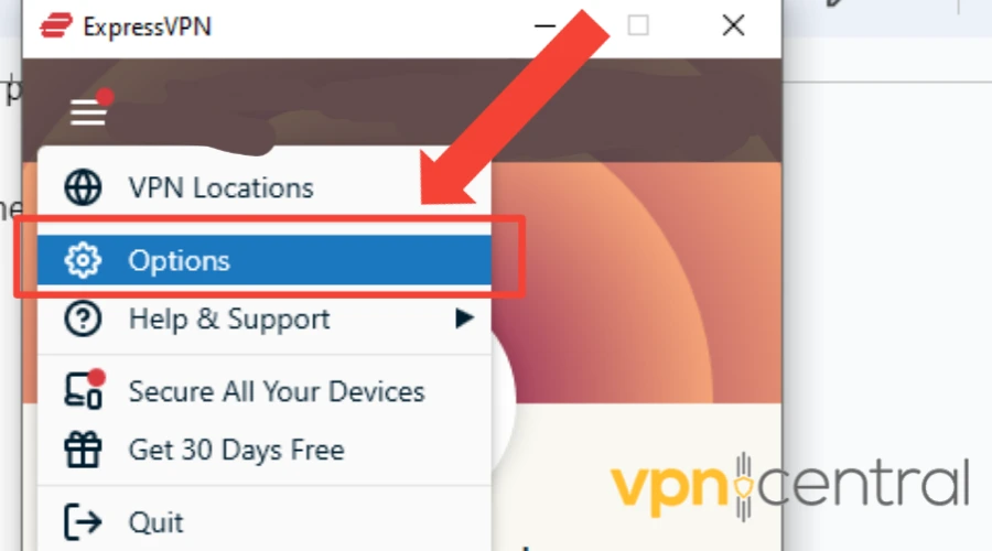 Select ExpressVPN options