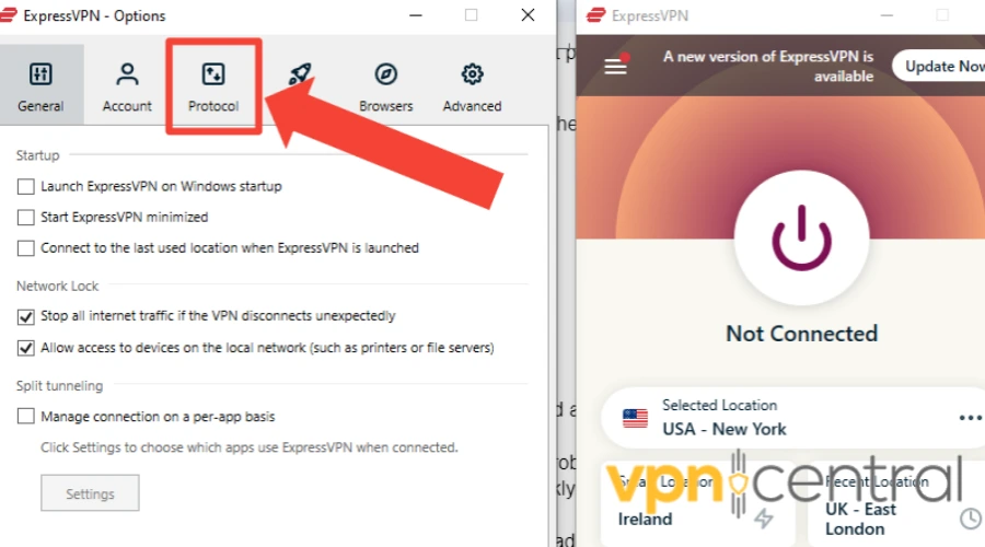 Select protocol on ExpressVPN