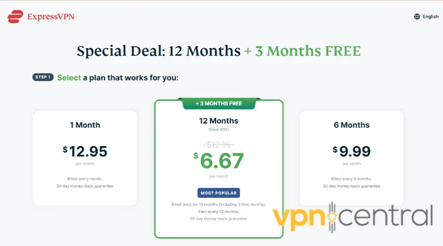 ExpressVPN-Abonnementplan