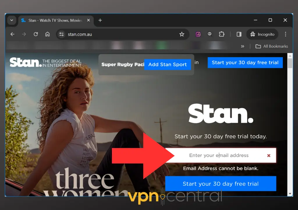 sign up to stan tv using email address