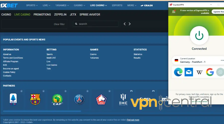 1xbet funktioniert mit verbundenem ExpressVPN