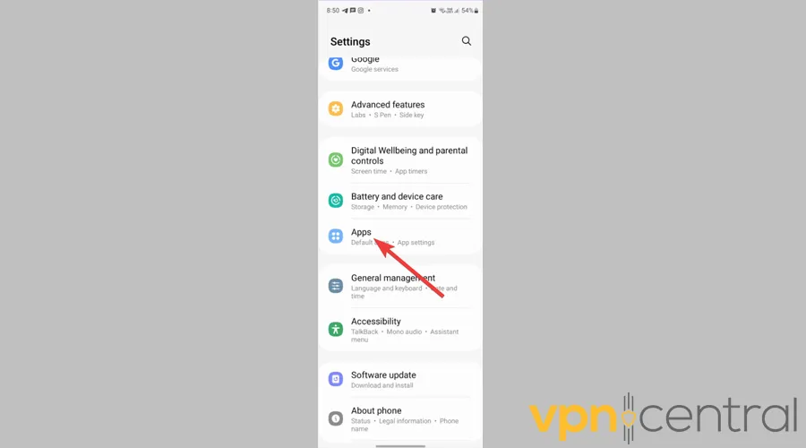 App menu in Android Settings