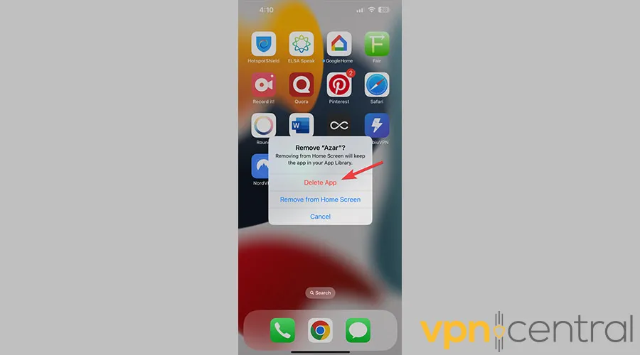 Confirm deleting app