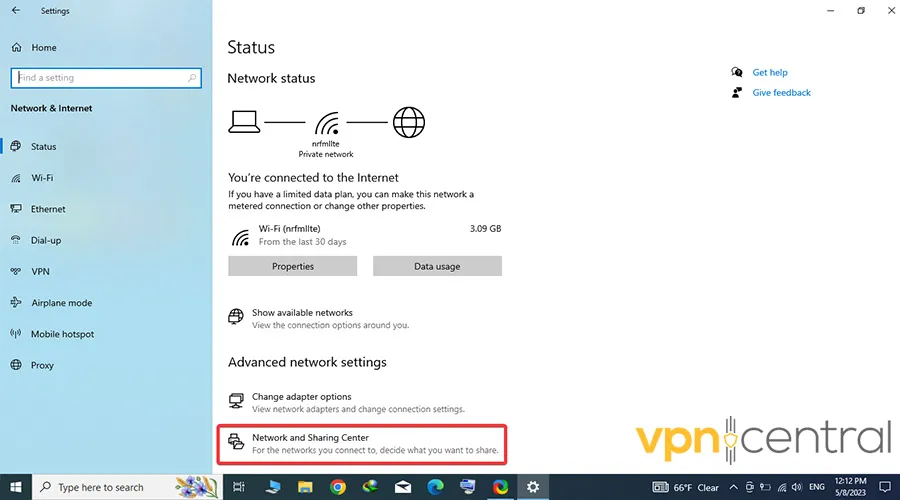 Open Network and Sharing Center