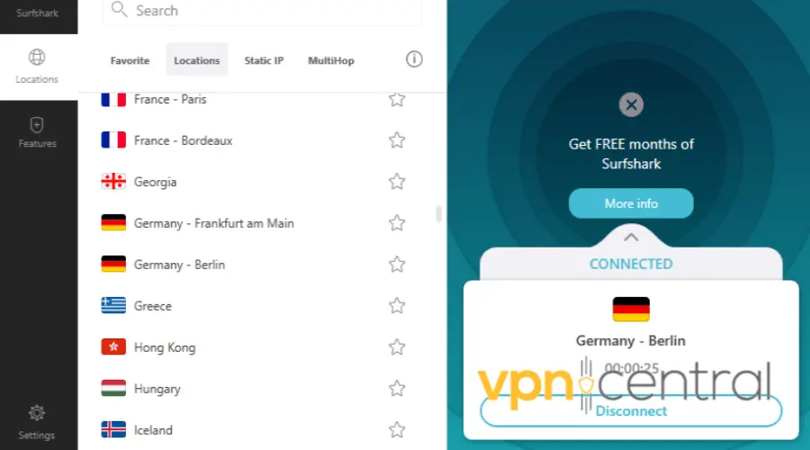 surfshark vpn user interface