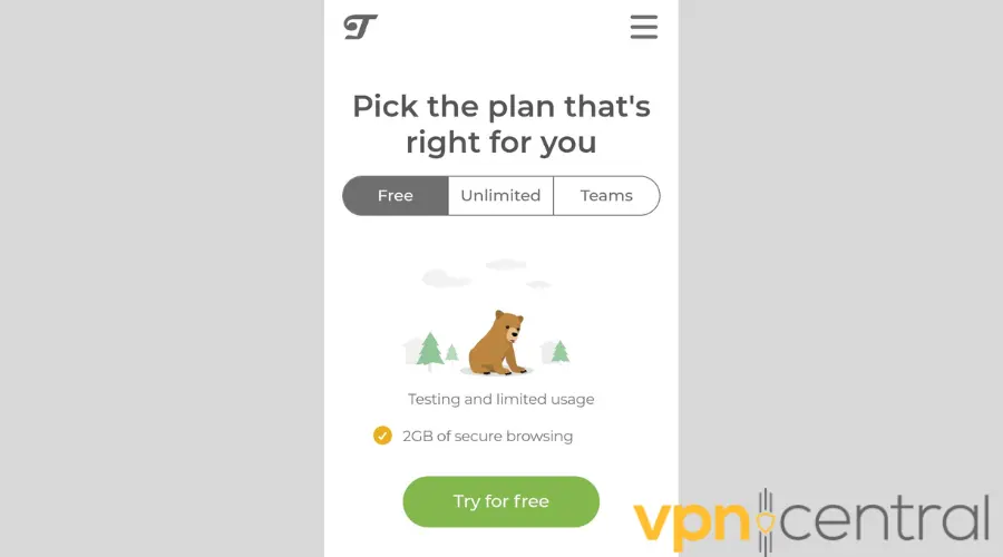 TunnelBear free plan