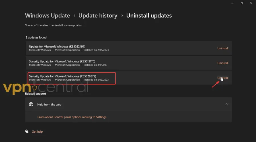 uninstall KB5026372 update on windows 11