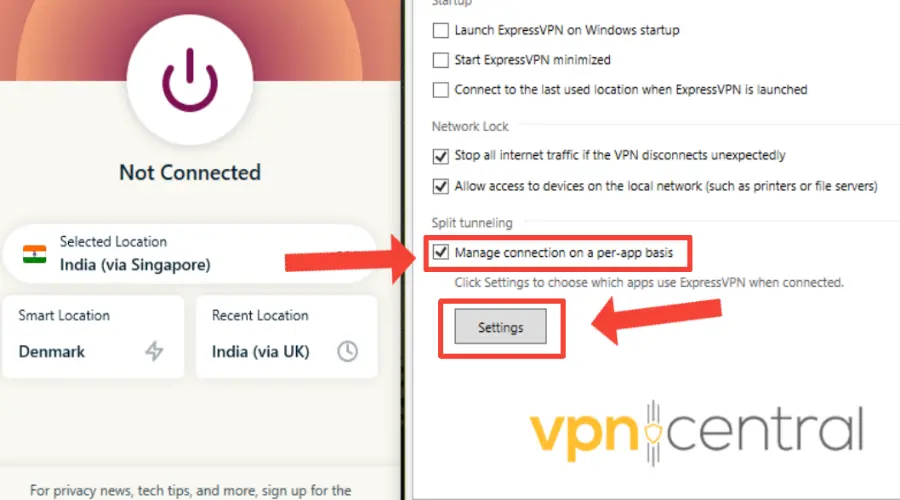 expressvpn split tunneling