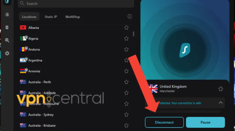 surfshark disconnect from server