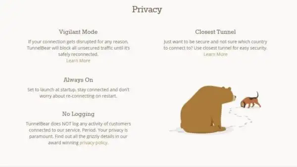 tunnelbear privacy
