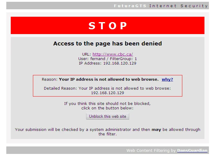 Website blocked by IP address blocked website