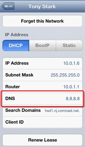 change dns settings on ios