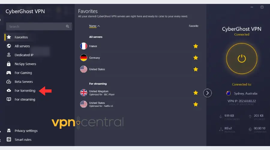cyberghost torrenting vpn servers