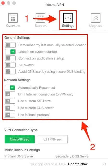 hide.me client settings hide me vpn general settings