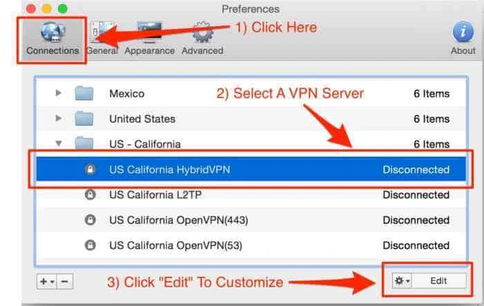 Le VPN Client has an edit connection tool