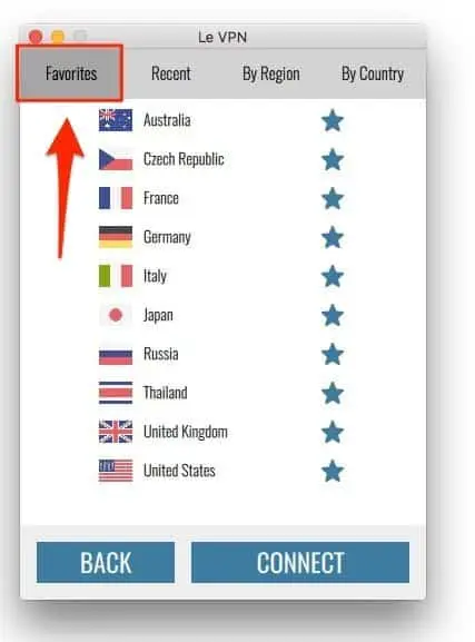 Le VPN New Mac OS client Le VPN server selection