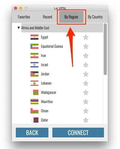 Le VPN New Mac OS software Le VPN server selection by region
