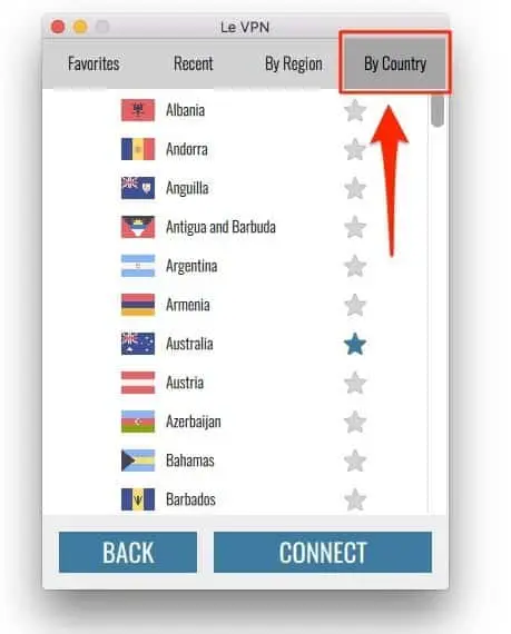 Le VPN New Mac OS software Le VPN server selection by country