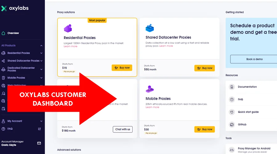 oxylabs customer dashboard