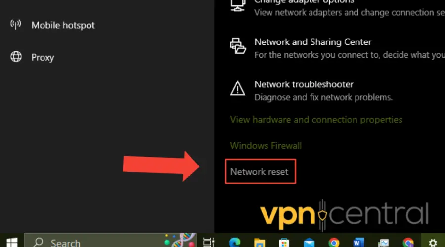network reset on windows