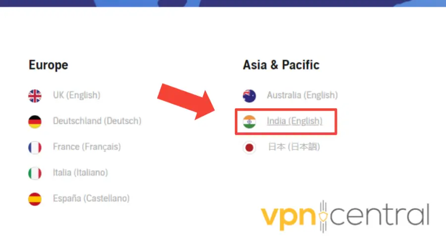 country selection on audible