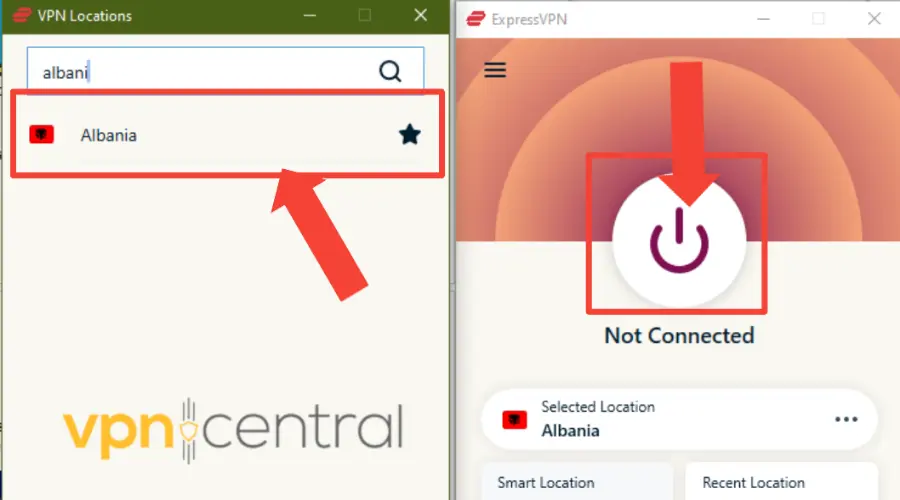 ExpressVPN Albania server search