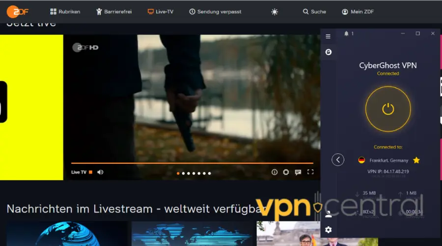 german tv working with cyberghost connected