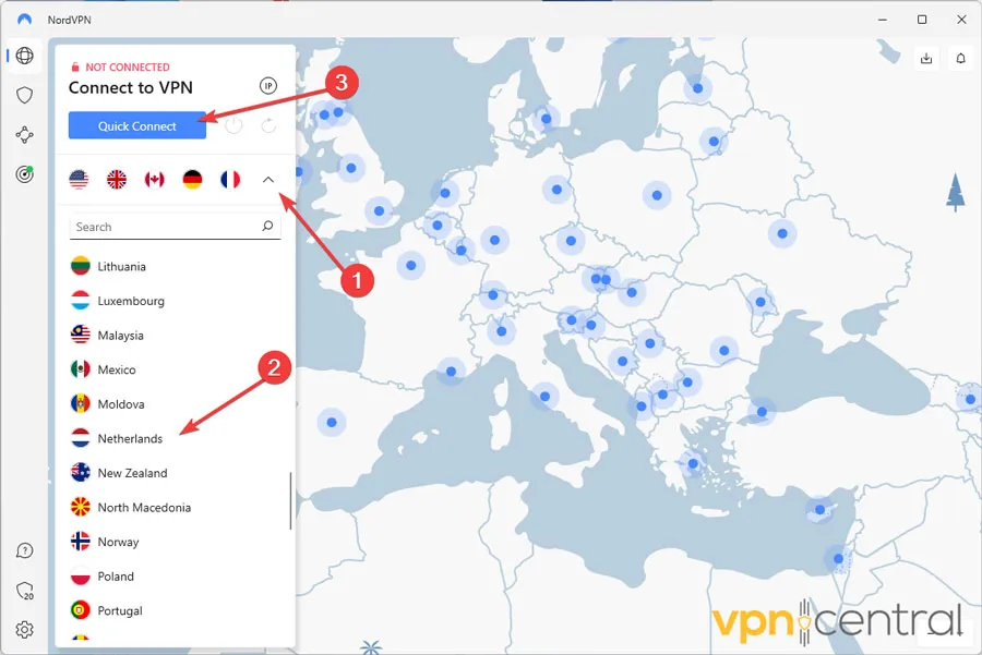 NordVPN connecting to Netherlands