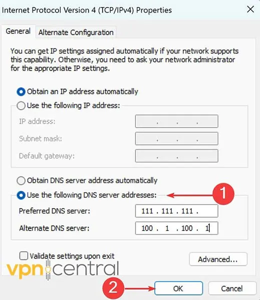 DNS server addresses
