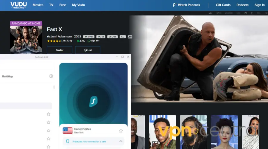 vudu working in other regions with surfshark vpn connected to united states