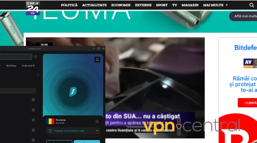 surfshark unlocking digi 23 romanian tv channel
