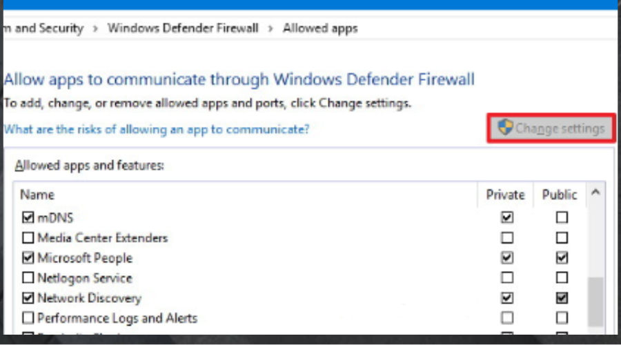 change firewall settings windows