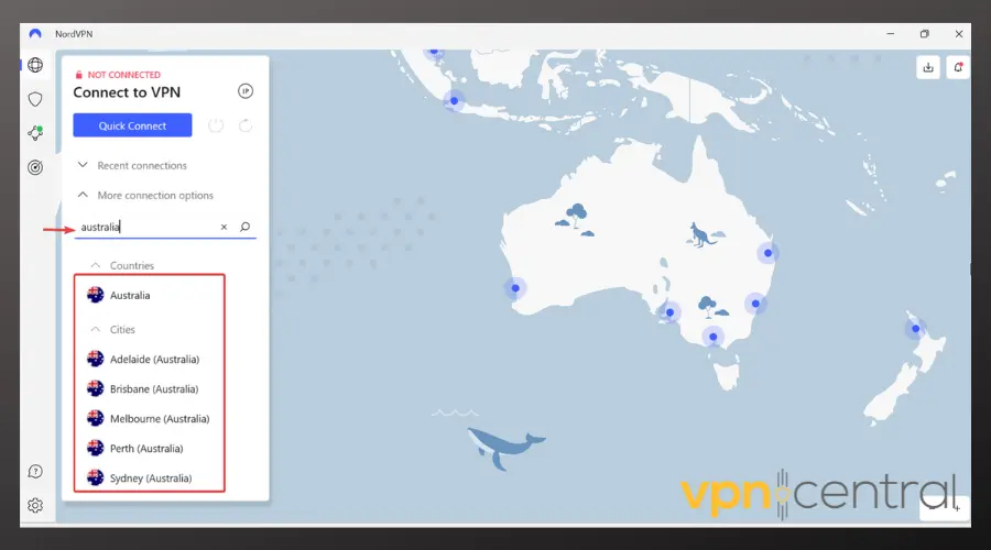 nordvpn australian server