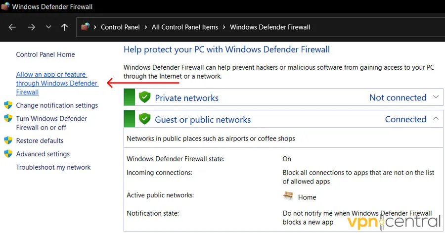 windows allow an app through Firewall