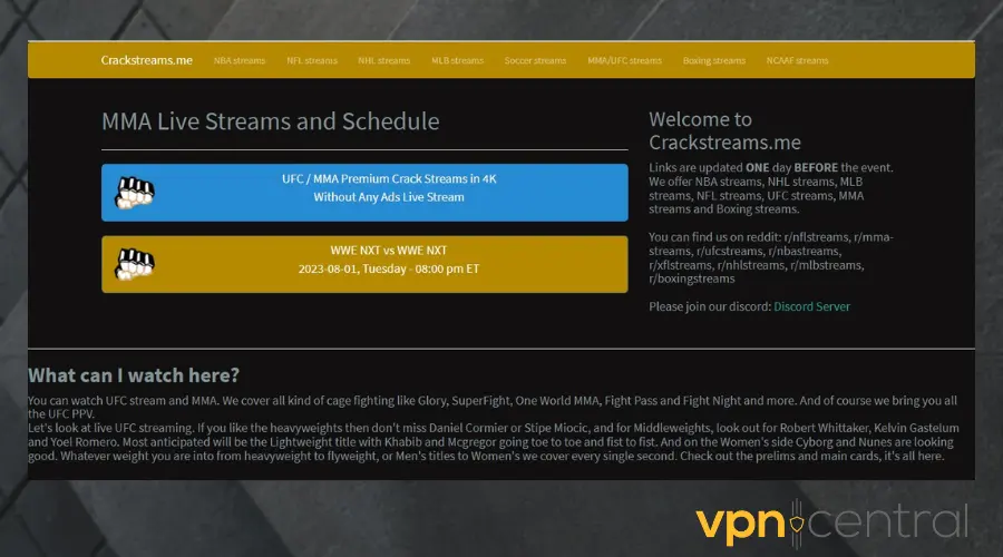 crackstreams web interface