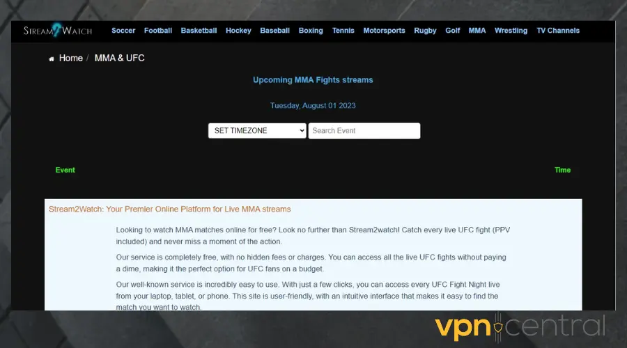 stream2watch web interface