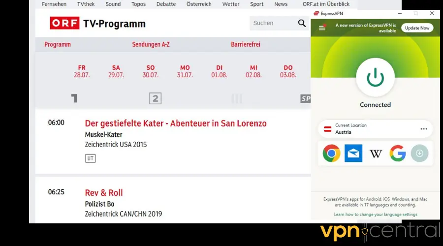 Austria TV in USA with ExpressVPN