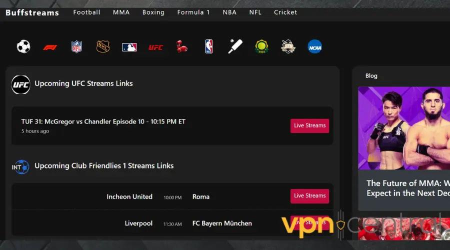 buffstreams web interface