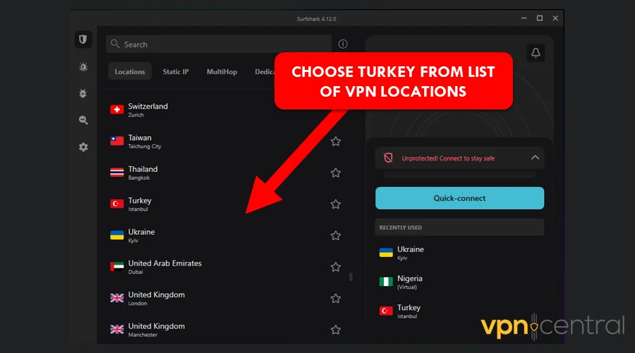 surfshark server location list