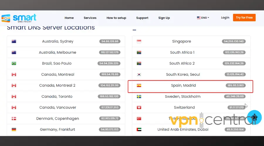 smart dns proxy spanish server