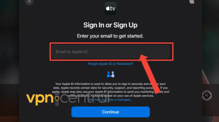 Apple TV+ login page