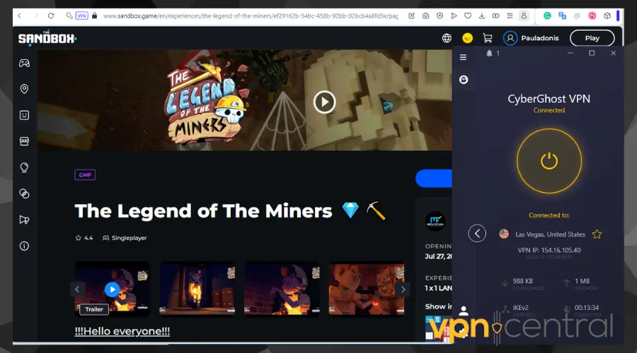 CyberGhost  vpn for sandbox.game