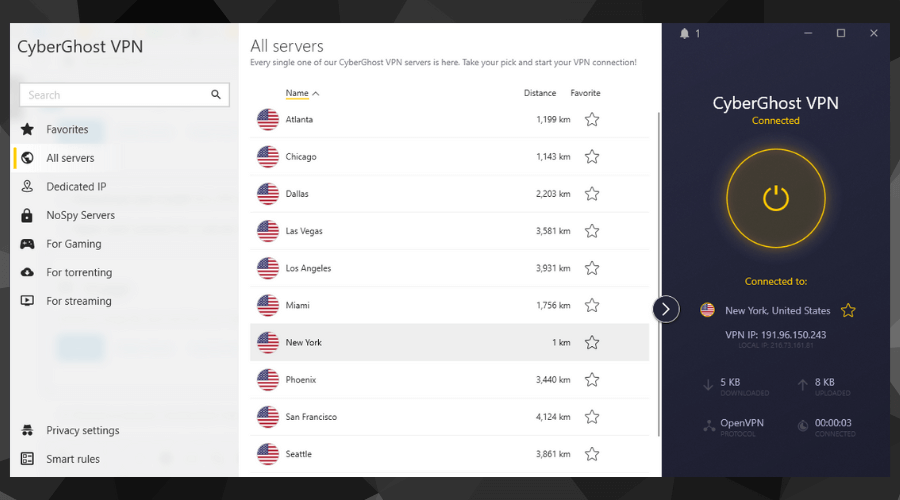 cyberghost usa servers