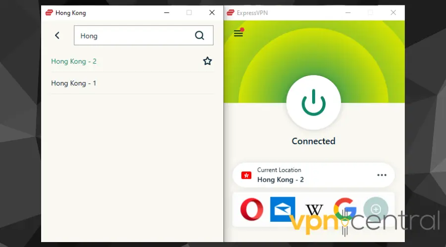 nordvpn connected to hong kong server