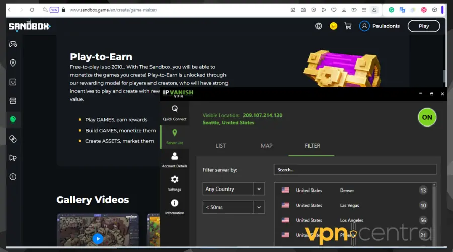 ipvanish vpn working with sandbox game