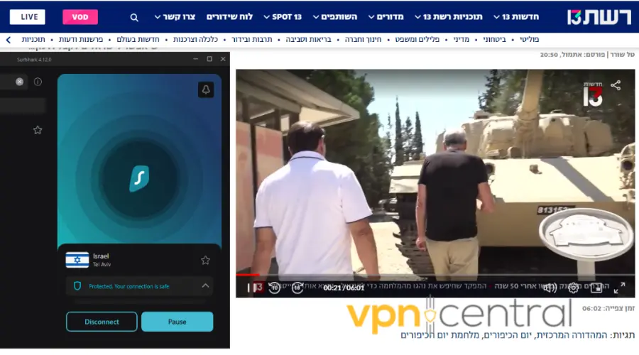 Surfshark unblocks Israeli TV