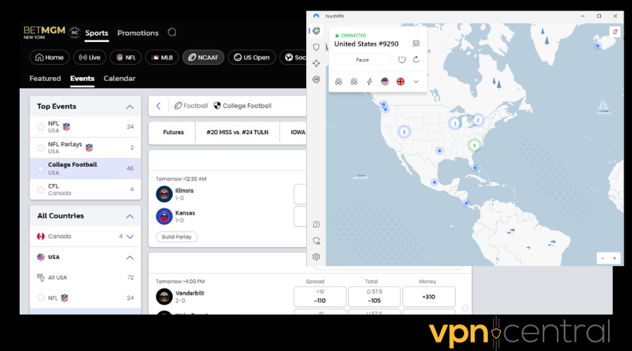 betmgm working with nordvpn running