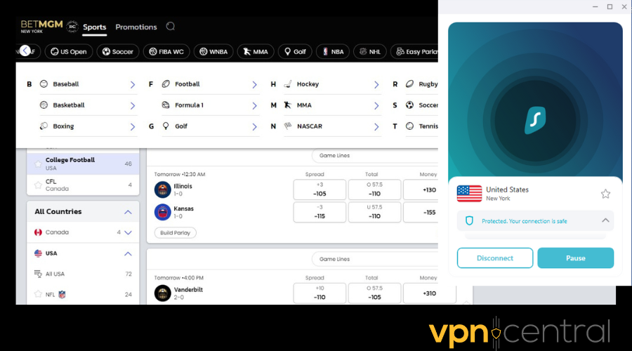 betmgm working with surfshark running
