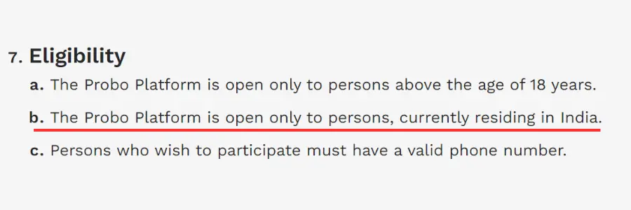 probo eligibility section in terms of use
